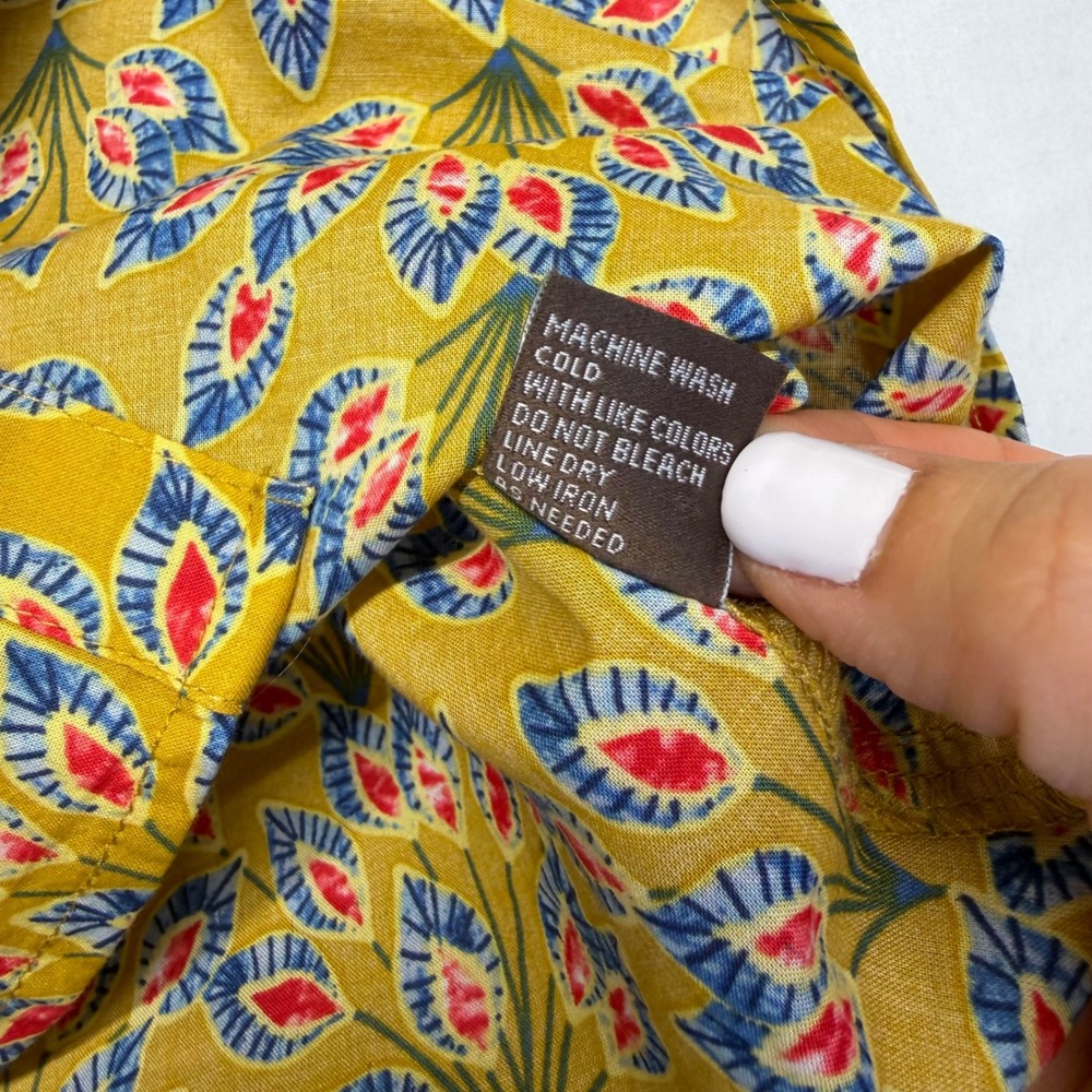 J McLaughlin XS Mustard Floral Print Cotton Shirt Preppy Palm Beach Coastal - Picture 6 of 9